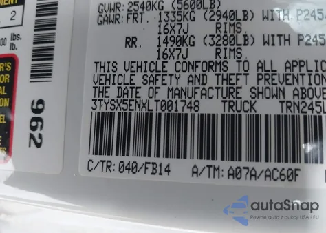 2020 Toyota Tacoma Sr из США, поврежденный, VIN 3TYSX5ENXLT001748